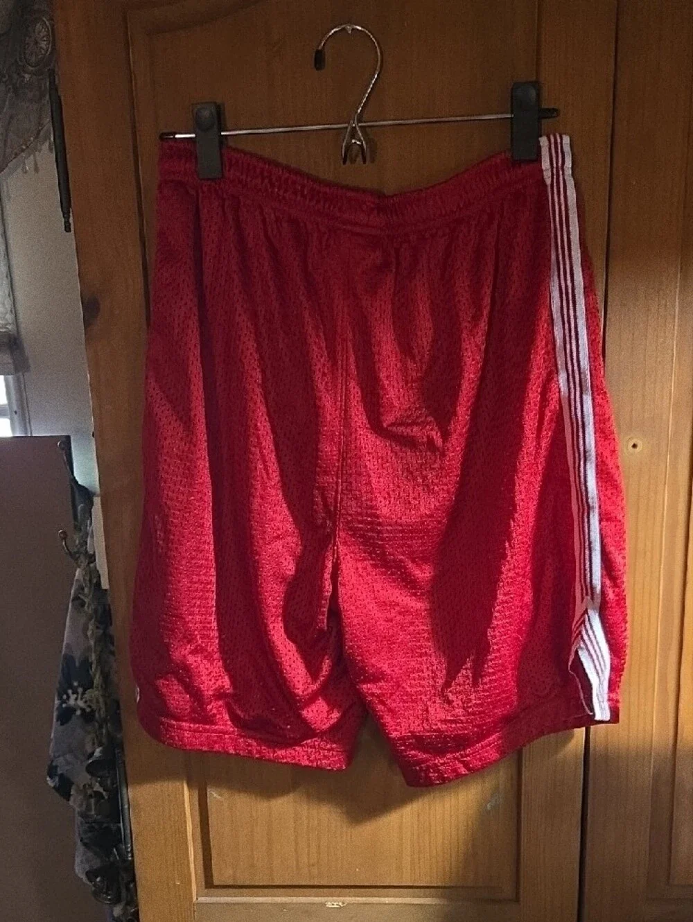adidas Red Men's Athletic Mesh Shorts with White Stripes